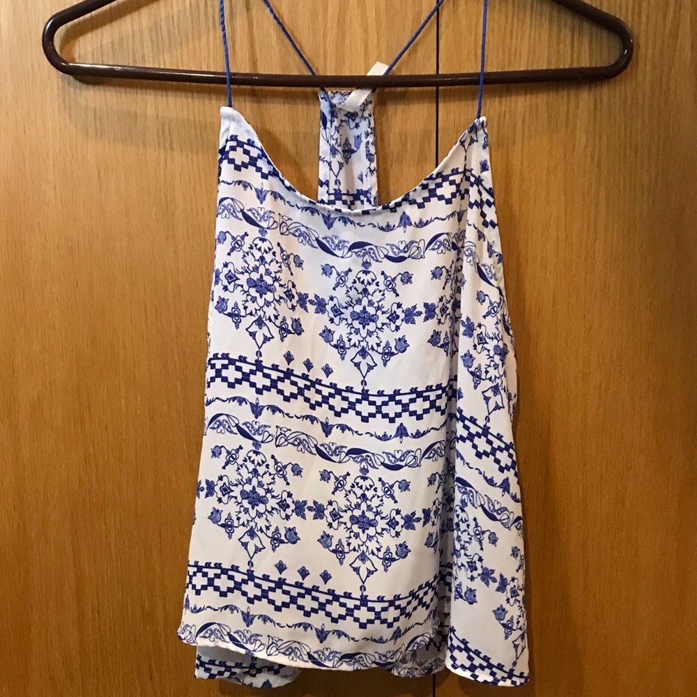 White and Blue patterned Tank Blouse
